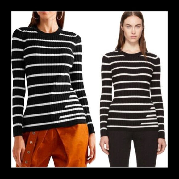T Alexander Wang Black White Striped Fitted Rib Pullover Wool Silk Size XS EUC - Picture 5 of 13